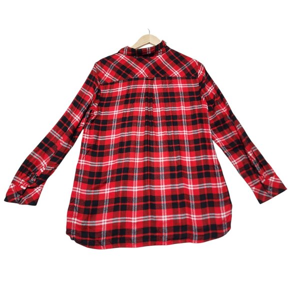 Talbots Red‎ & Black Plaid Long Sleeve Button-Detail Tunic Shirt L - Picture 2 of 8